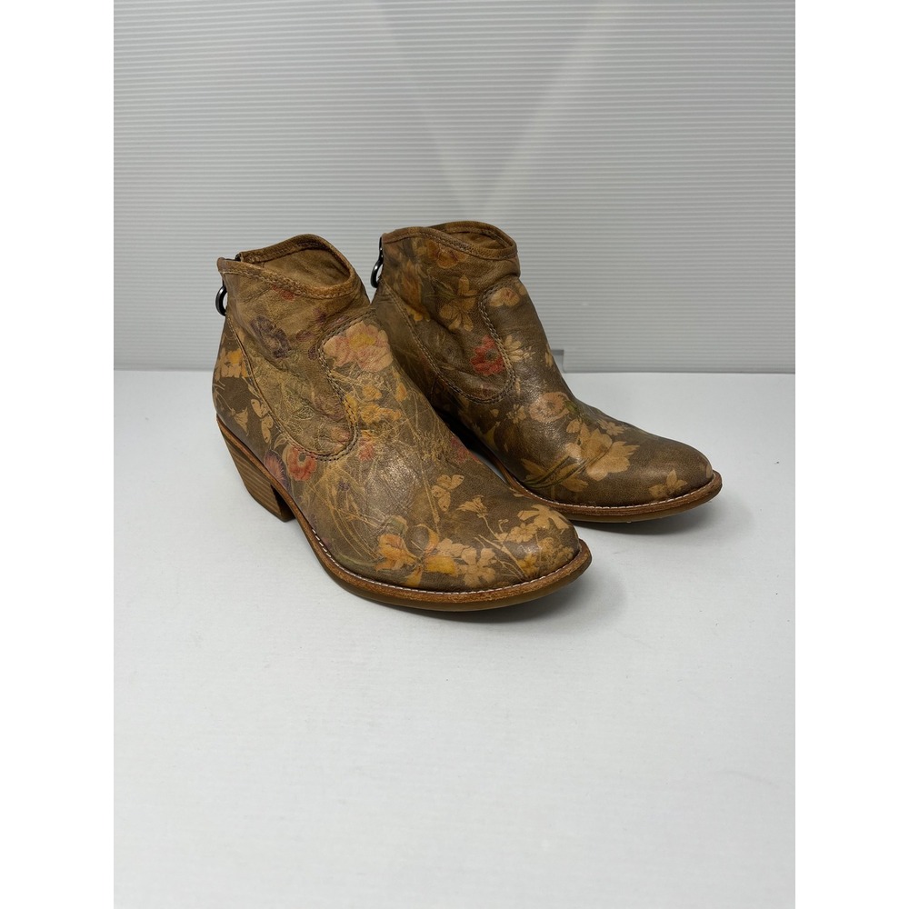 Sofft Floral Leather Ankle Boots Brown Distressed Booties SF0035817 Womens 8M